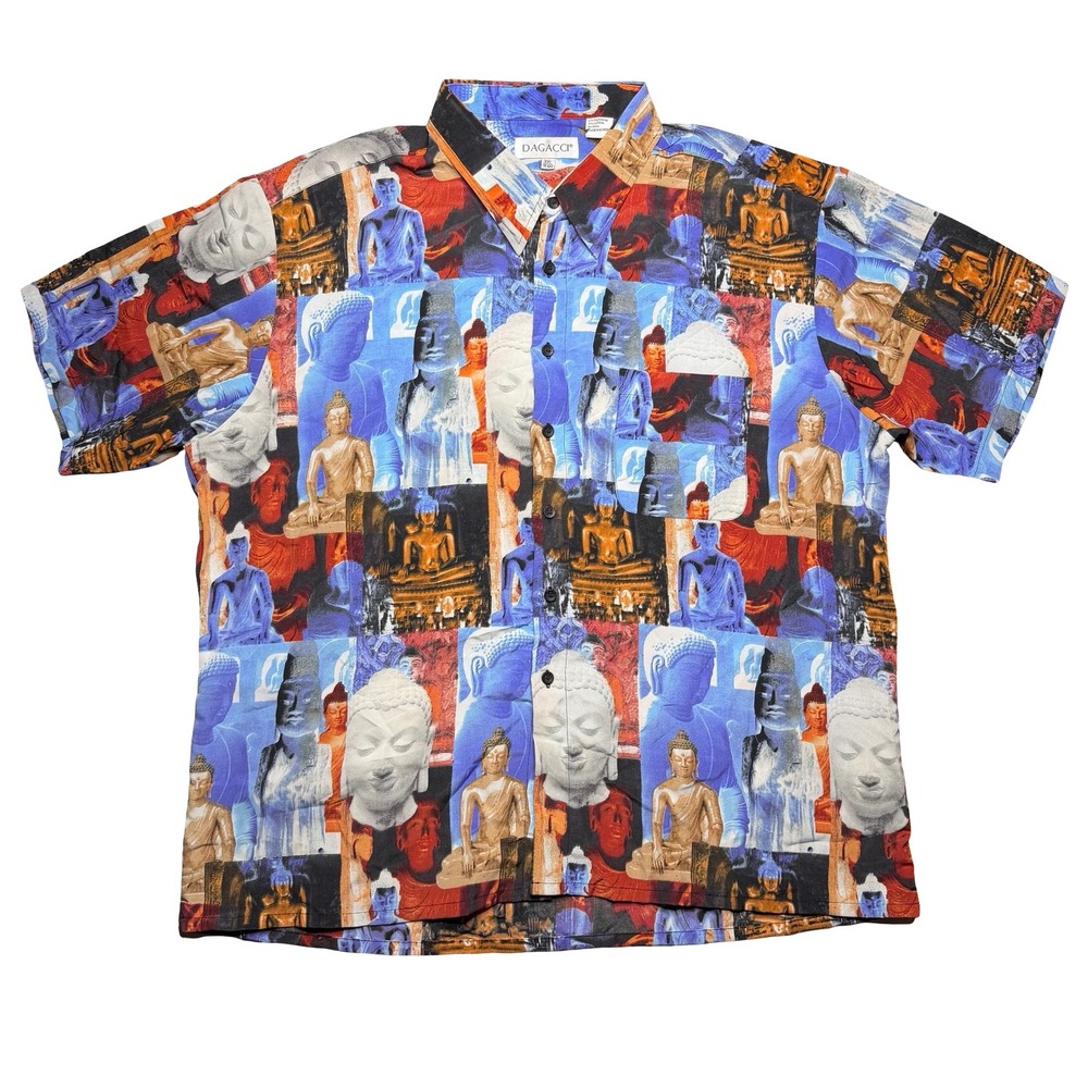 Vintage 2000s Y2K Dagacci Egypt pyramid statue‎ button down shirt 2XL